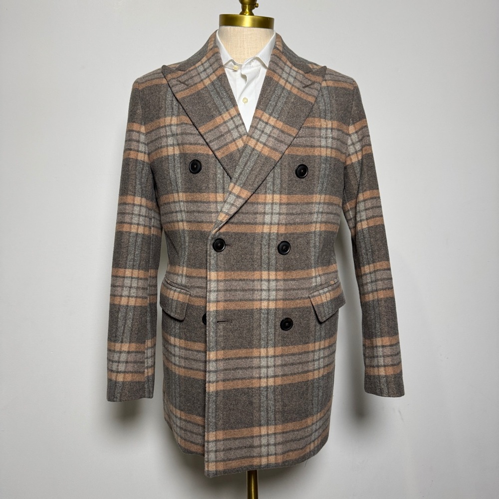 EXPRESS Mens Plaid Double‎ Breasted Wool Blend Jacket Size M